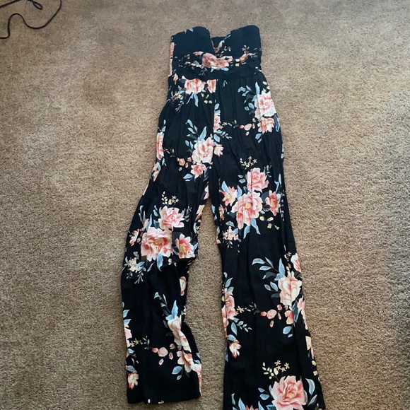 Xhilaration Pants - Strapless floral jumpsuit